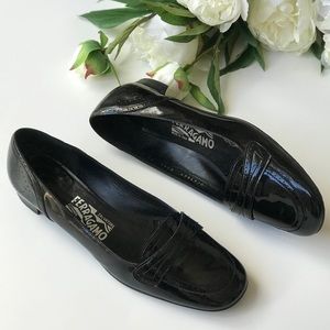 Authentic Salvatore Ferragamo Patent Leather Flat Shoes